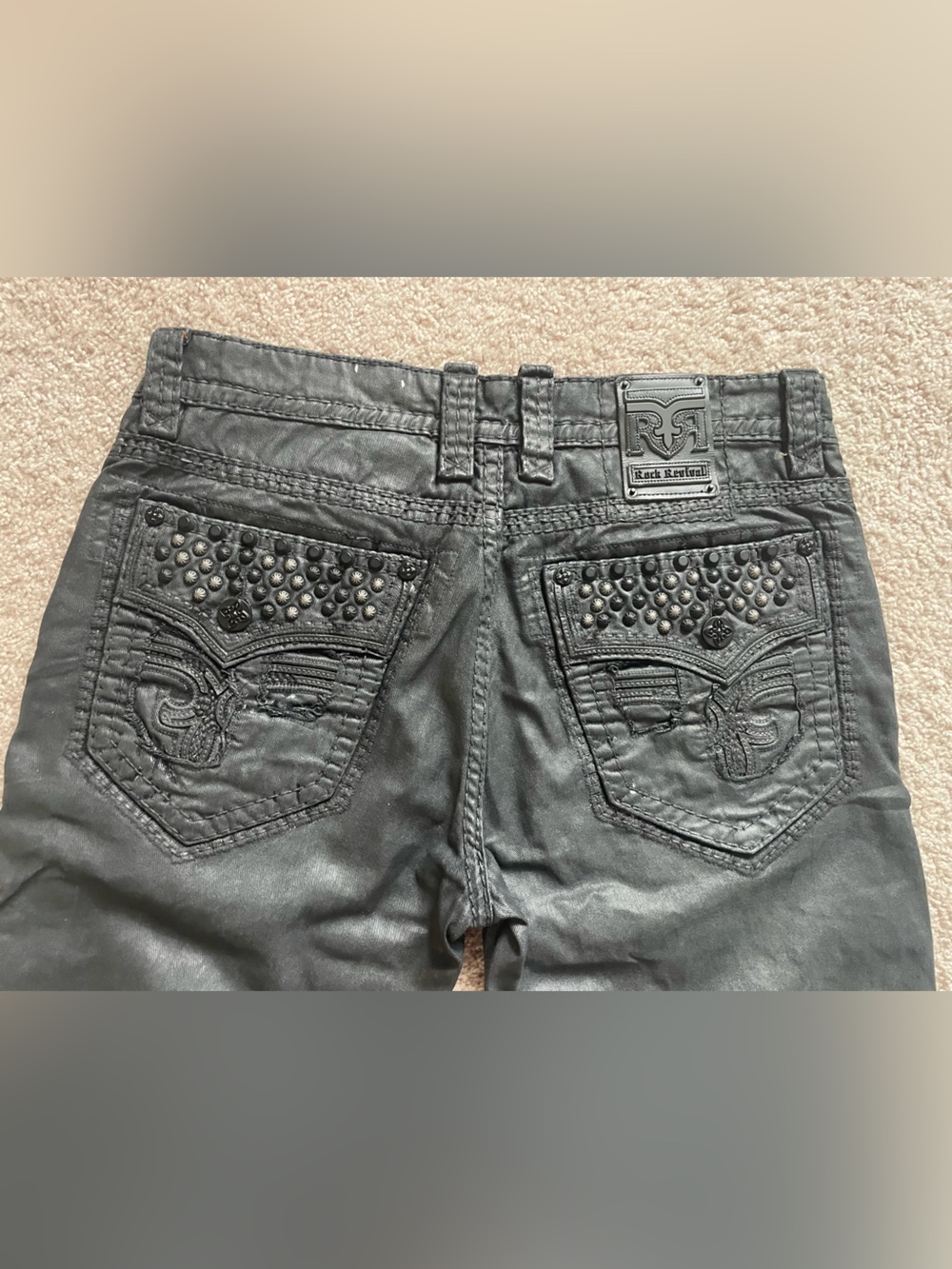 Rock Revival Men's Black Moto Jeans - Picture 6 of 7
